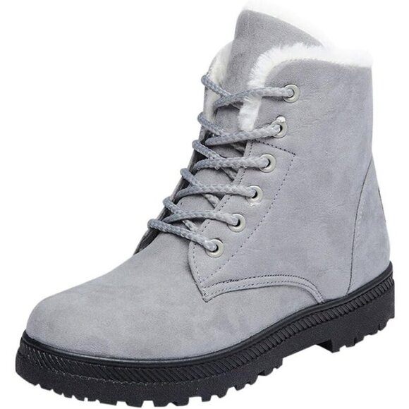 Shoes - Alicegana Women's Winter Boots Snow Warm Fur Lined Lace Up Grey Non Slip Boots